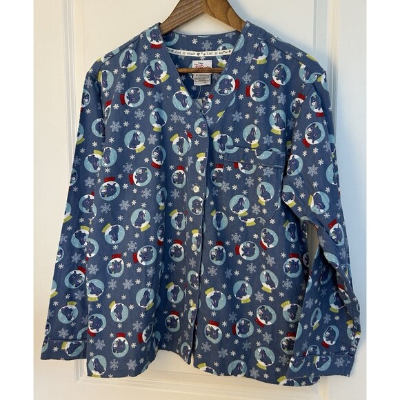 Other - Vintage Disney Store Womens Pajamas Shirt Top Medium Flannel Eeyore Snow Globe